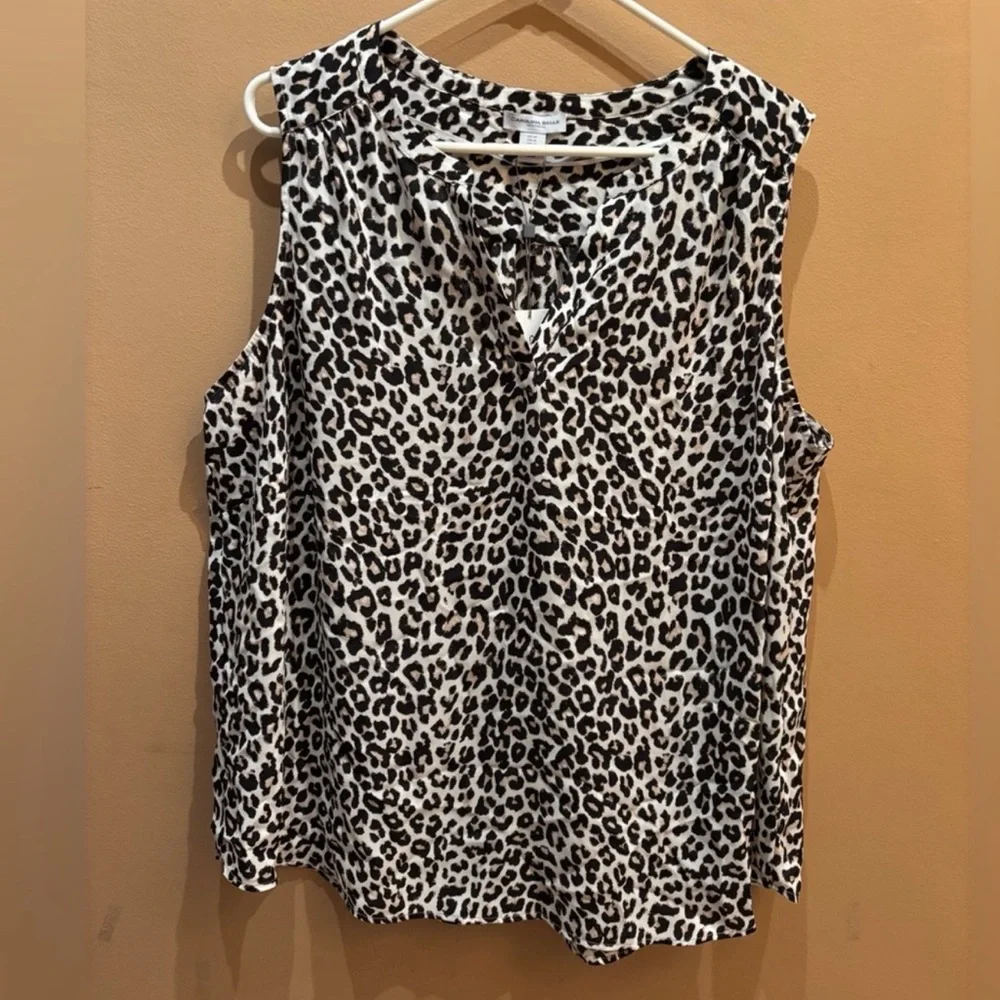 Carolina Belle Black and White Leopard Print Sleeveless Blouse - Picture 3 of 6